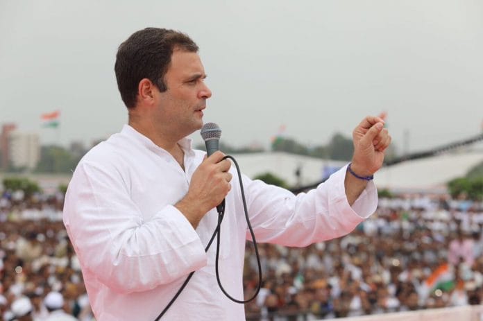 Rahul Gandhi addressing a crowd