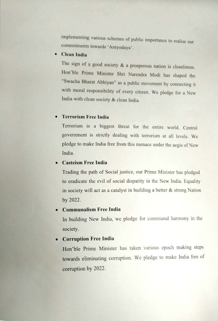 The pledge for a 'New India' taken by the BJP