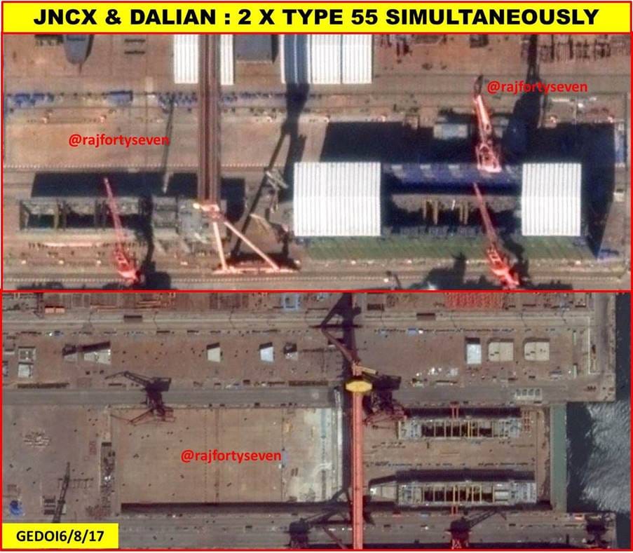 Google earth image of two ships being built