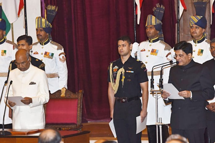 Piyush Goyal being sworn in as India's new railways minister