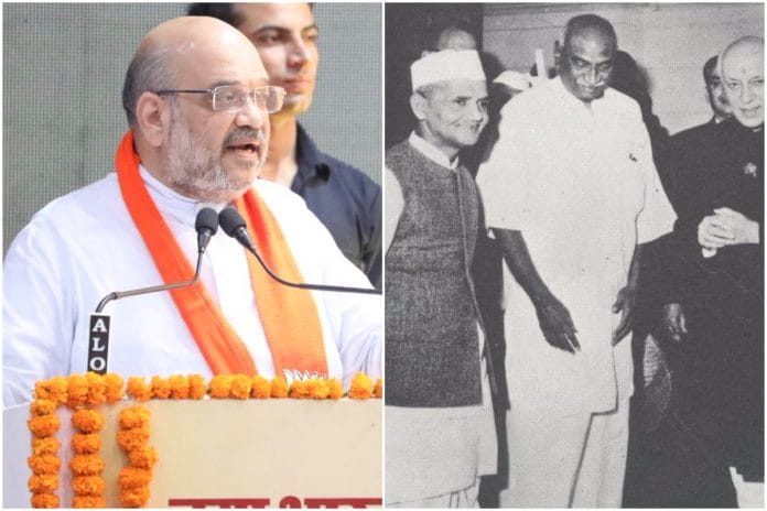 Amit Shah addressing a rally and Kamraj with Lal Bahadur Shastri and J Nehru