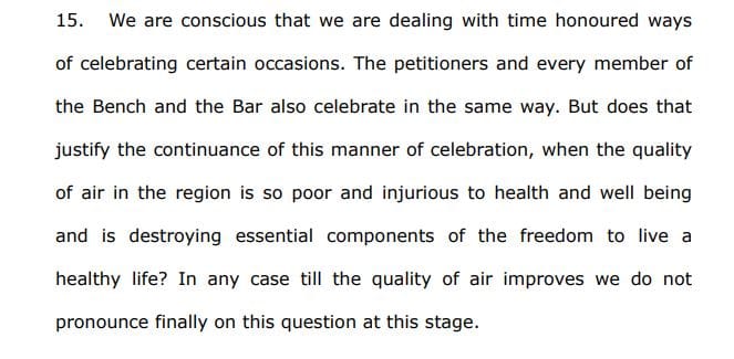 Ban on sale of crackers: SC picks public health over cultural practices