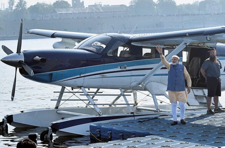 Modi had to fly in a seaplane because this time he was competing with Anushka Sharma’s lehenga