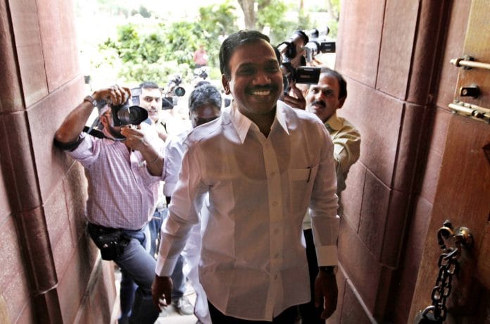 A. Raja entering Parliament