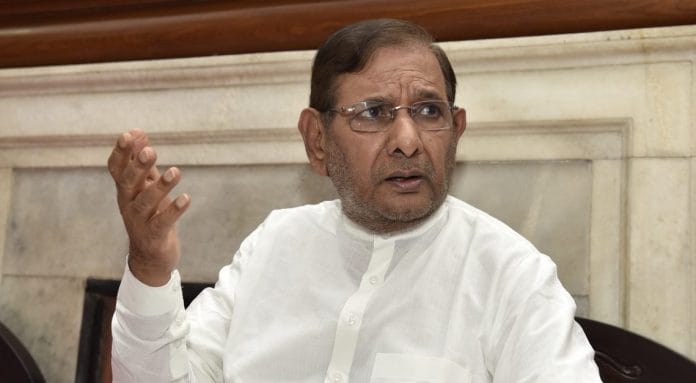 Sharad Yadav during a press conference at his residence