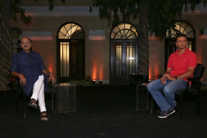 Rahul Dravid with the Editor-in-Chief of ThePrint Shekhar Gupta