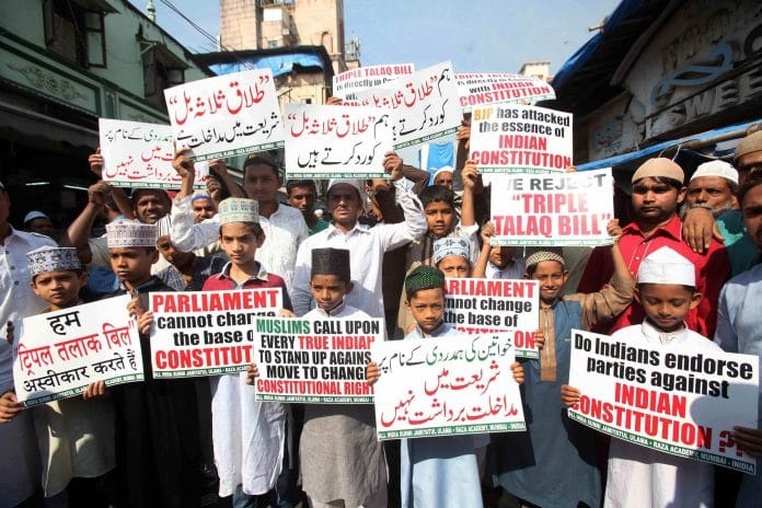 Protest against the government over Triple Talaq Bill. PTI Photo