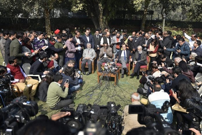 SC judge Jasti Chelameswar along with other judges addresses a press conference
