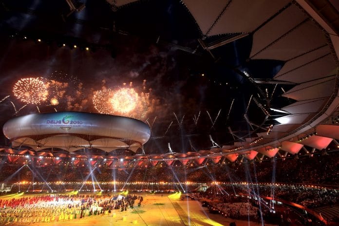 Fireworks at the grand finale of the Delhi 2010 Commonwealth Games