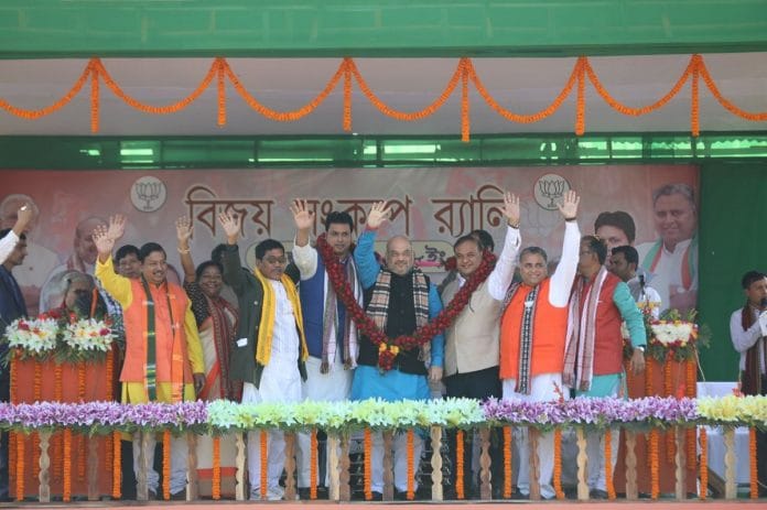 BJP national president Amit Shah addressing a rally in Tripura