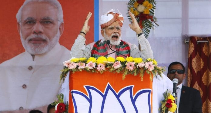 Narendra Modi addressing a rally in Tripura