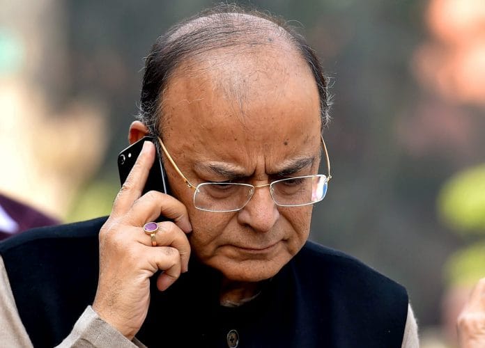 Finance Minister Arun Jaitley on the phone