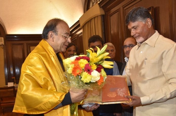 Finance Minister Arun Jaitley with Andhra Pradesh Chief Minister Chandrababu Naidu