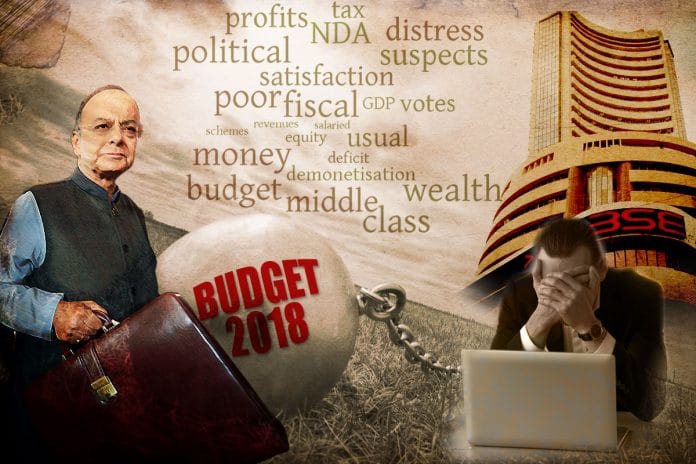 graphic with Arun Jaitley and Bombay Stock ex building