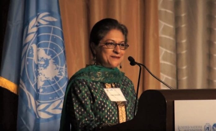 Asma Jahangir delivering a speech