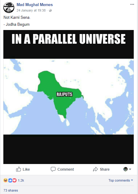 Mad Mughal Memes post on Karni Sena in light of the Padmaavat controversy