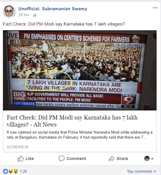 A fact-checking post from Unofficial: Subramanian Swamy
