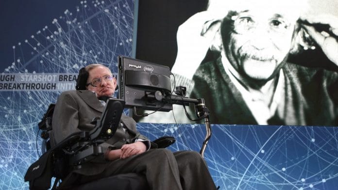 File photo of Stephen Hawking on April 12, 2016 in New York