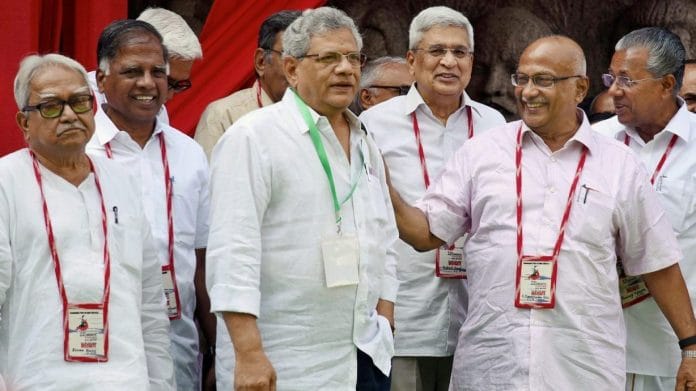 CPI(M) general secretary Sitaram Yechury, Kerala Chief Minister Pinarayi Vijayan, CPI(M) politburo member Prakash Karat and other leaders attend the 22nd Congress of the CPI(M) in Hyderabad | PTI