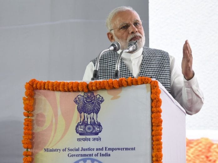 Prime Minister Narendra Modi at an event to inaugurate the B R Ambedkar memorial in Delhi