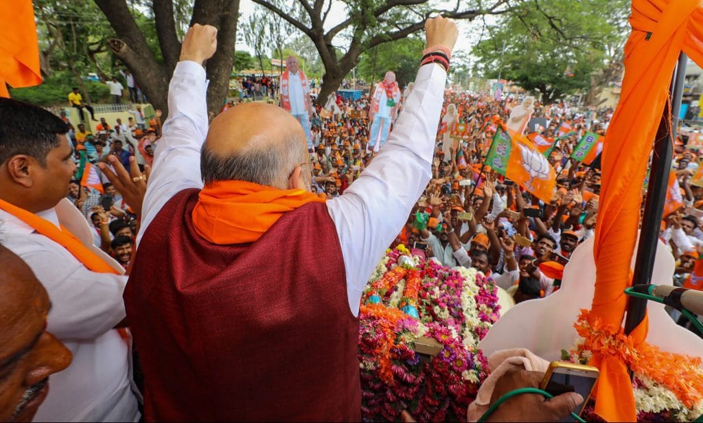 BJP President Amit Shah during an election rally in Karnataka