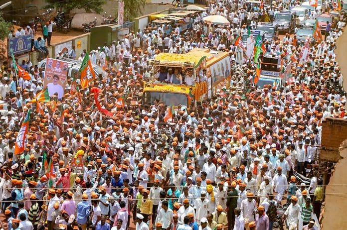 BJP President Amit Shah during a roadshow