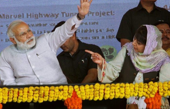 File photo of Prime Minister Narendra Modi with Chief Minister of Jammu and Kashmir, Mehbooba Mufti | PTI