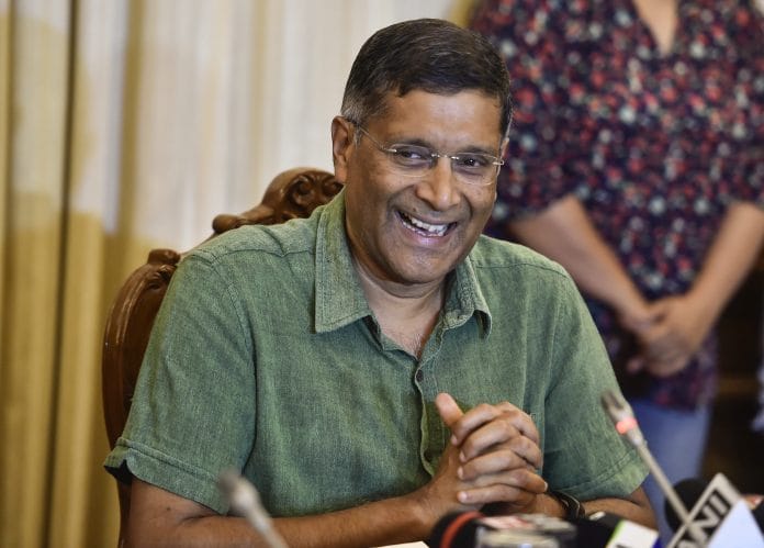 Former Chief Economic Advisor Arvind Subramanian addresses a press conference in New Delhi | PTI