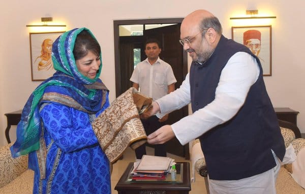 BJP president Amit Shah with J&K chief minister Mehbooba Mufti | @AmitShah/Twitter