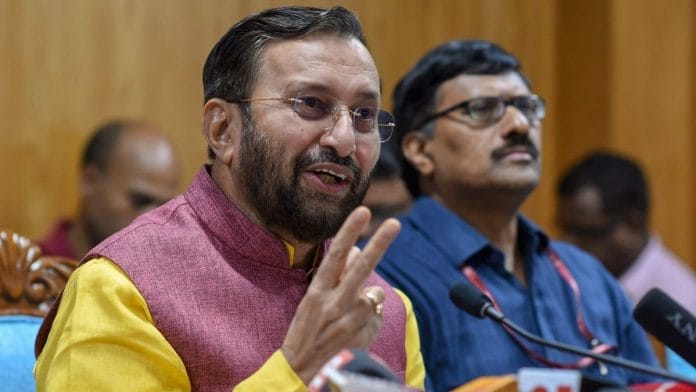 Prakash Javadekar addresses a press conference regarding NEET and JEE examinations, in New Delhi | PTI