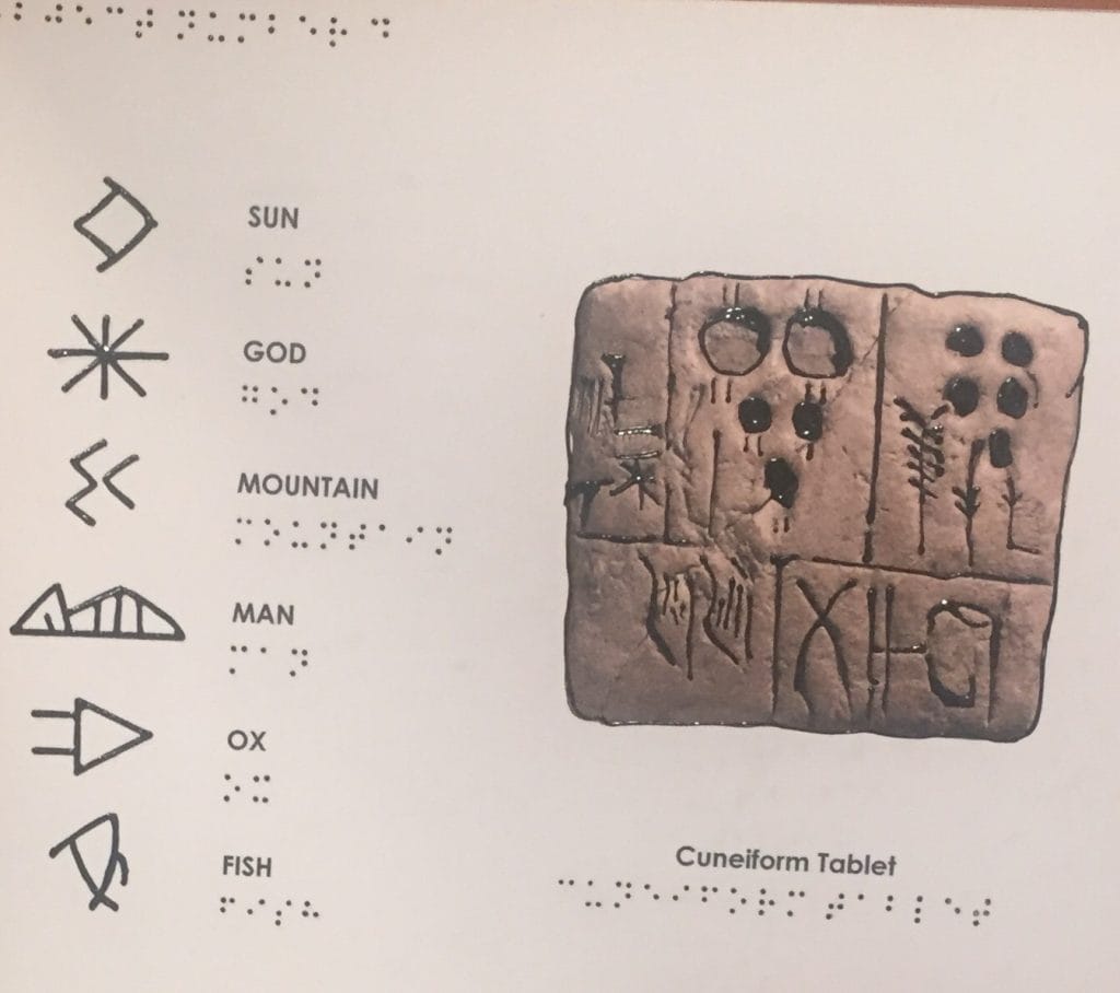 Descriptions in braille for visually impaired visitors.