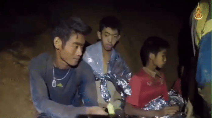 A screengrab of the boys in the cave | Facebook/Thai Royal Navy