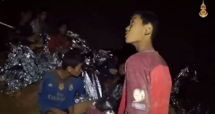 A screengrab of the boys in the cave | Facebook/Thai Royal Navy
