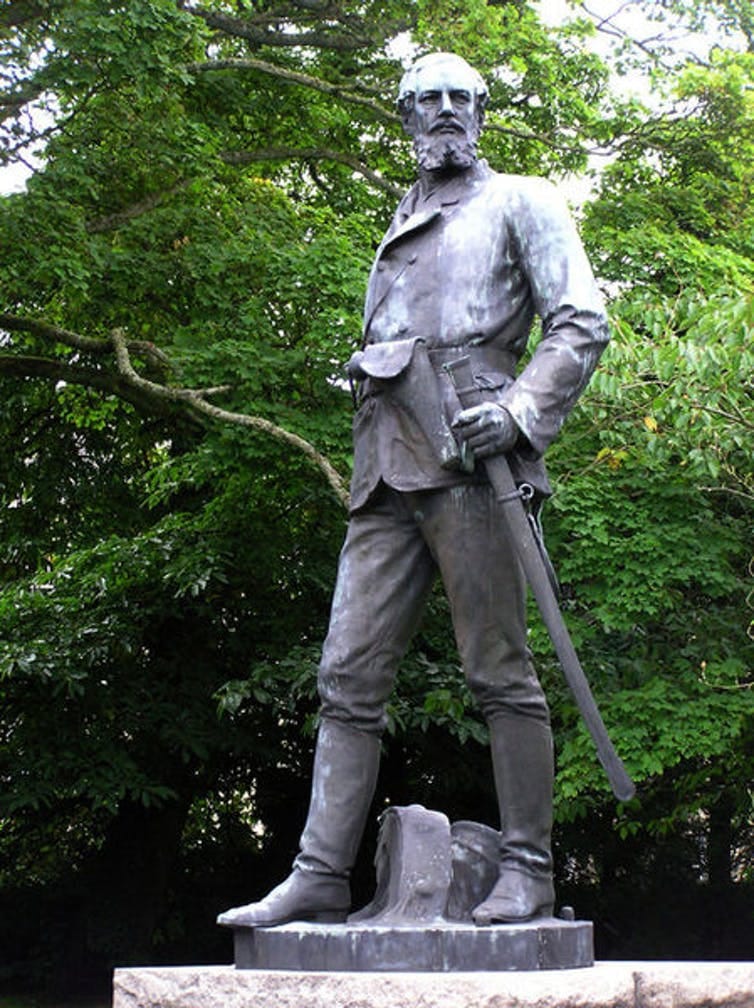 Brigadier General John Nicholson’s statue in the grounds of the Royal School Dungannon, Northern Ireland.wikipedia/KennethAllen, CC BY | The Conversation