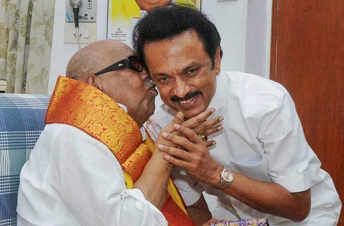 File photo of M.K. Stalin with his father, the late Karunanidhi