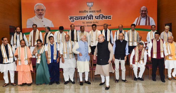 Prime Minister Narendra Modi and BJP president Amit Shah at the day-long meeting of the BJP Chief Ministers' Council in New Delhi | Manvender Vashist/PTI