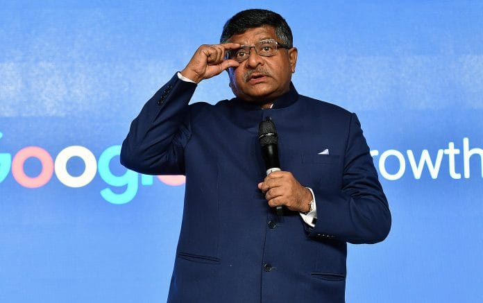 Ravi Shankar Prasad, during a news conference in New Delhi | Anindito Mukherjee/Bloomberg