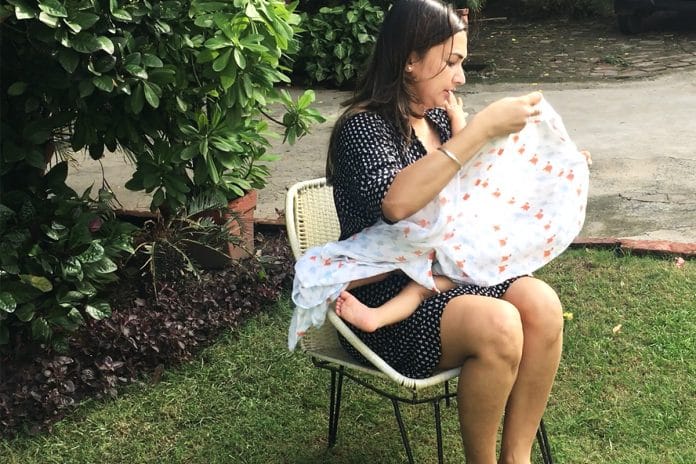 Melinda Kaur who doesn't shy away from breastfeeding in public poses with her child | By special arrangement