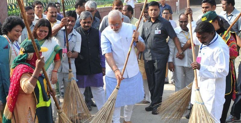Narendra Modi at a Swachh Bharat campaign | SBMGramin/Facebook