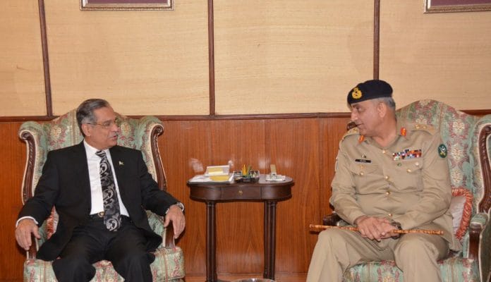 Pakistan's COAS Qamar Javed Bajwa with the country's chief justice Mian Saqib Nisar