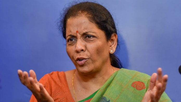 Nirmala Sitharaman addresses a press conference in New Delhi | Ravi Choudhary/PTI
