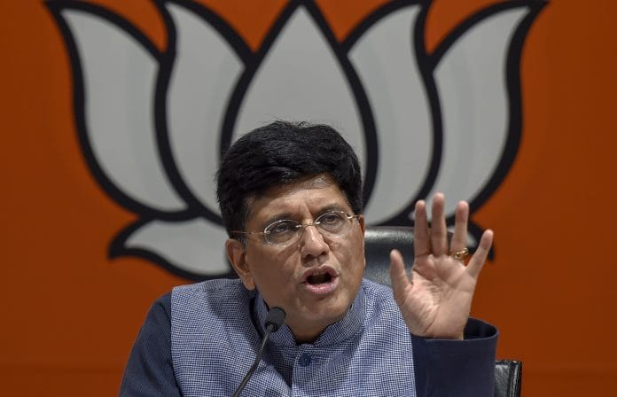 File image of Union Railway Minister Piyush Goyal at BJP HQ in New Delhi | PTI