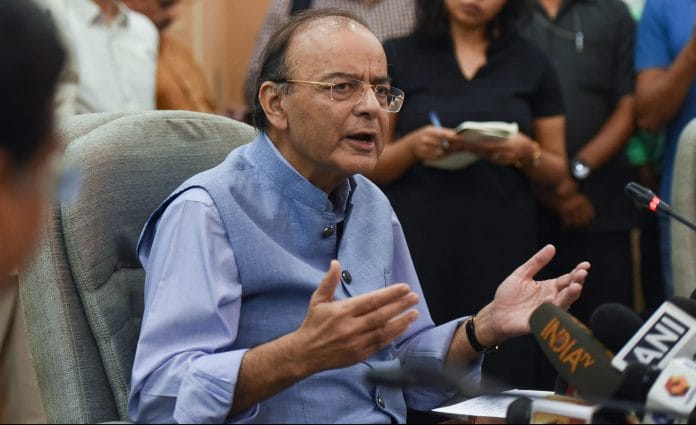 Union Finance Minister Arun Jaitley addresses the media in New Delhi