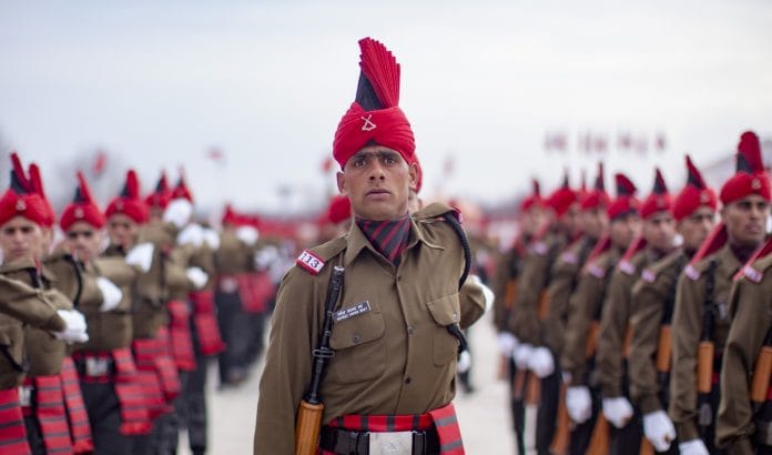 The recruits of Indian army from Kashmir stand in formation during their passing out parade, Srinagar | Yawar Nazir/NurPhoto via Getty Images)