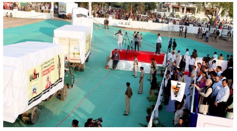 Narendra Modi flags off trucks in Gujarat