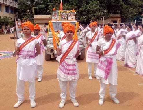 Volunteers of Rashtriya Sevika Samiti performing stunts at a ceremony | Twitter