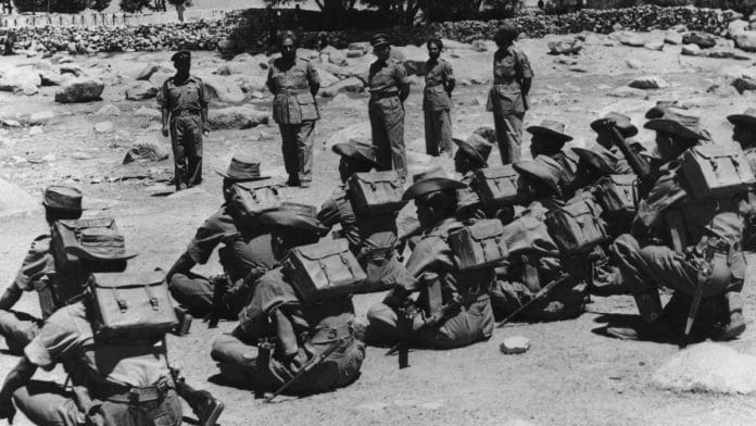 Indian troops being inspected before leaving their posts in the Ladakh region | Radloff/Three Lions/Getty Images