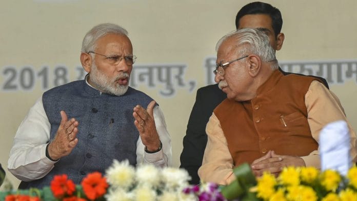 Prime Minister Narendra Modi and Haryana Chief Minister Manohar Lal Khattar during 'Jan Vikas Rally on 19 November 2018 | PTI
