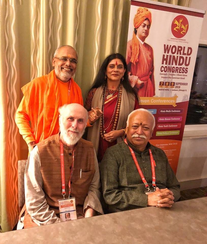 David Frawley with Mohan Bhagwat at the World Hindu Congress, 2018 | drdavidfrawley/Facebook