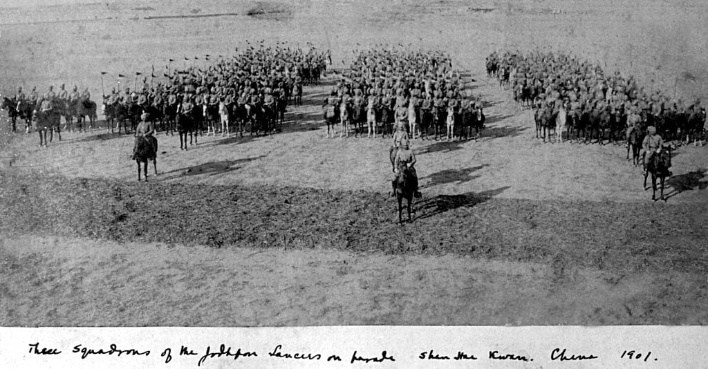Three squadrons of the Jodhpur Lancers on parade in Shan Hai Kuan, China, 1901 | General Amar Singh Library Museum and Trust, Castle Kanota, Jaipur